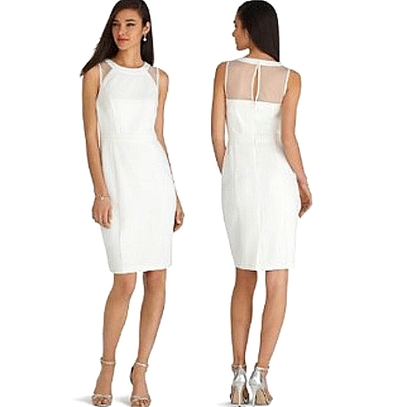 White House Black Market Dresses & Skirts - White House Black Market Sleeveless Mesh Iconic White Sheath Dress Size 4